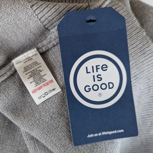 Life Is Good Sweater Hooded Knit Embroidered Gingerbread Man Grey M NWT - Picture 10 of 12